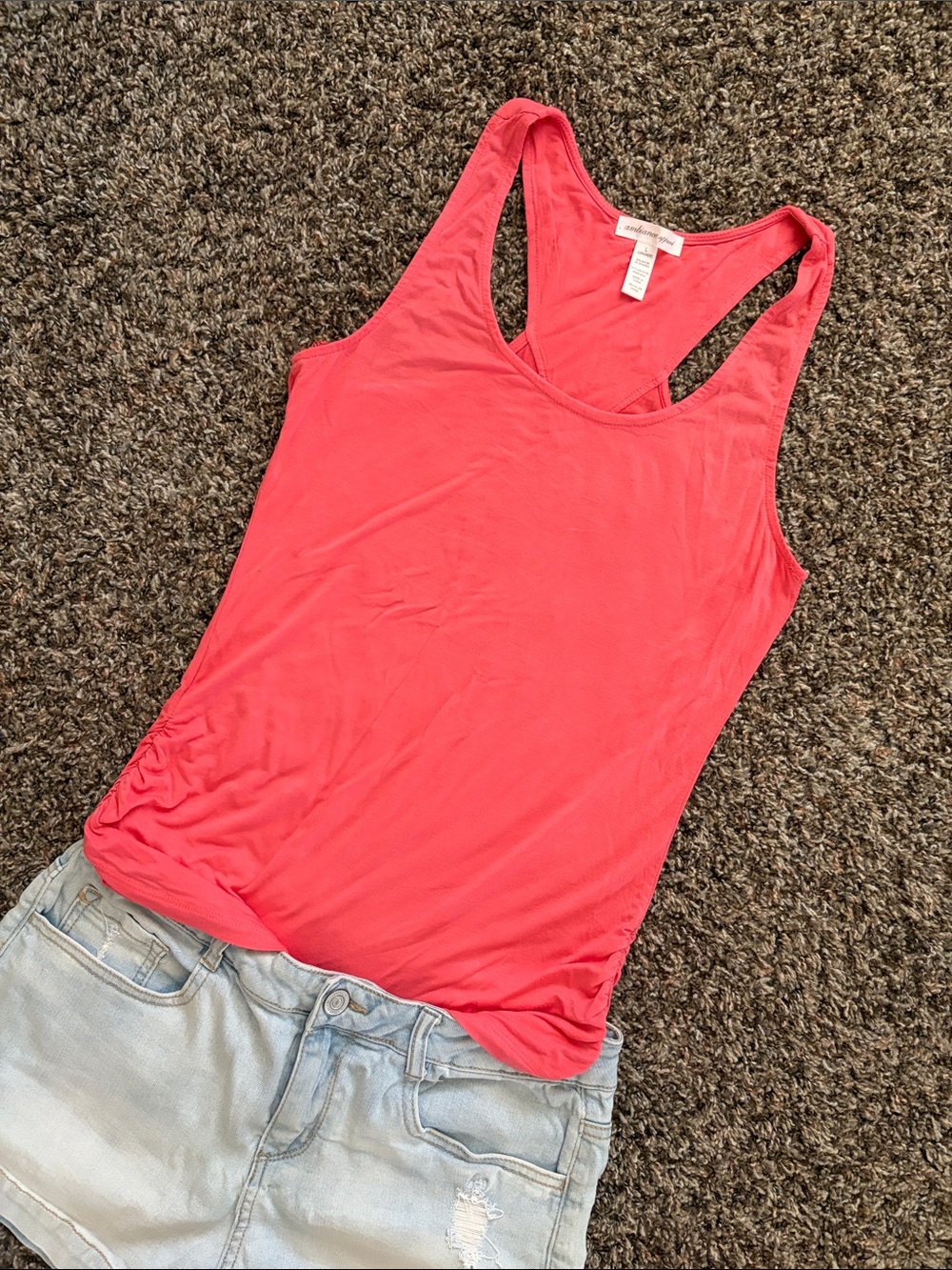 Ambiance Apparel Bright Coral Orange Racerback Tank Top, Size Large, Activewear